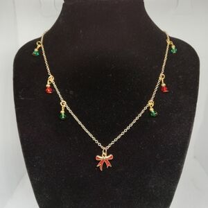 Hand Crafted Gold Necklace with Red and Green Charms